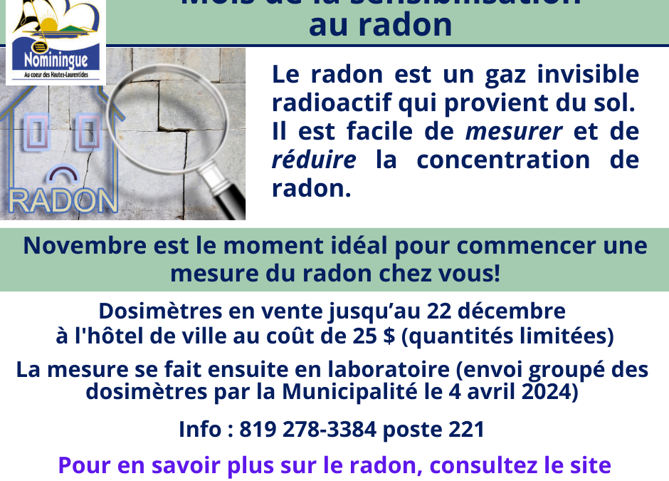 Détecteurs de radon en vente à la Municipalité